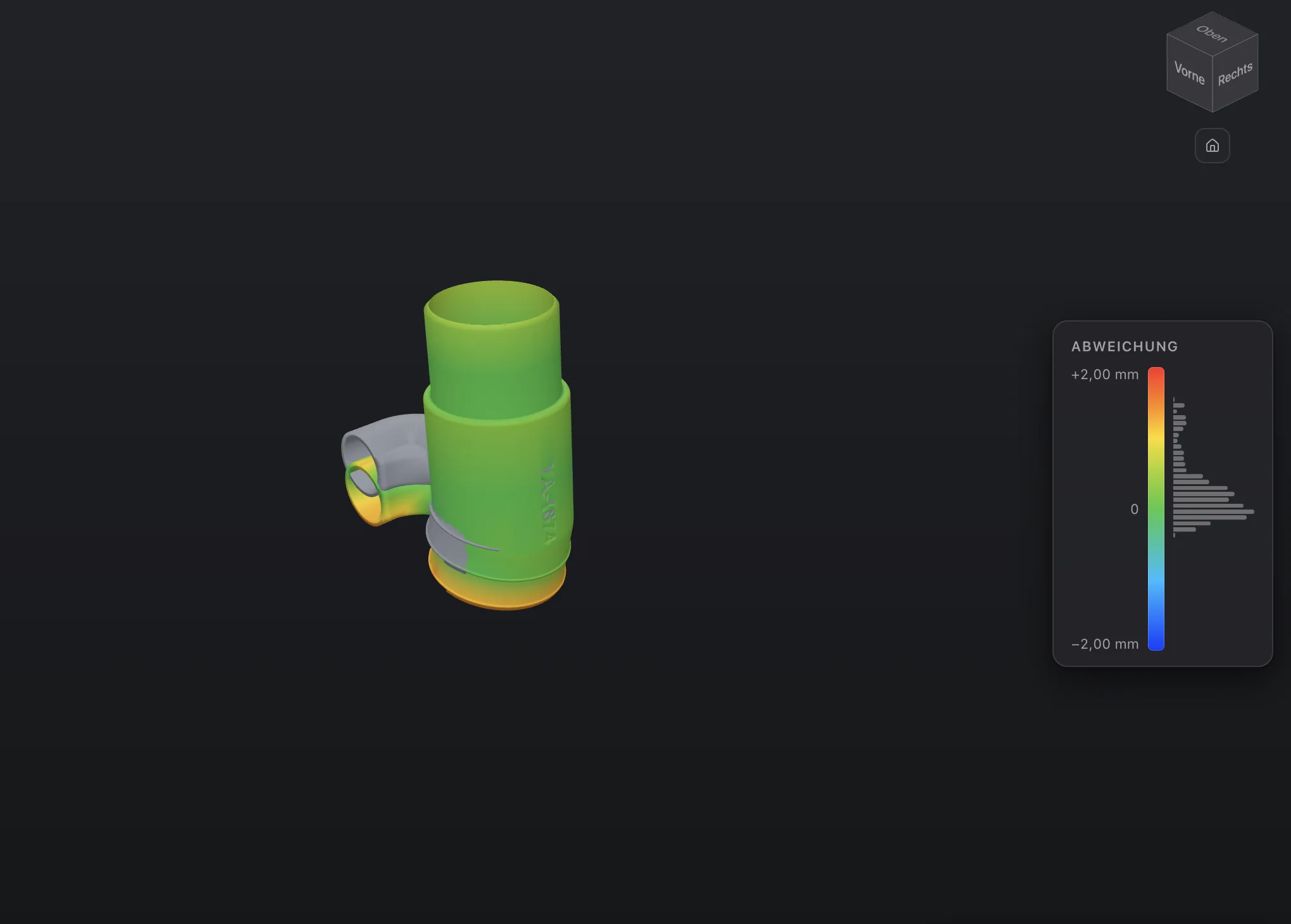 ScanSurgeon: 3D-Vergleich eines Bauteils mit Heatmap, Legende und Histogramm